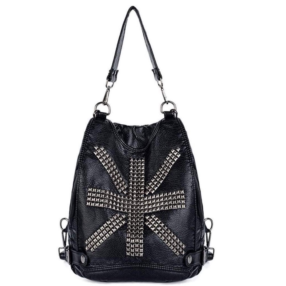 New UK Black Backpack Vegan Leather Purse Soft Convertible Shoulder Bag Rucksack